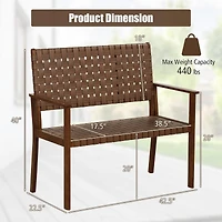Outdoor All Weather Bench with Solid Rubber Wood Frame and Hand Woven Pu Leather