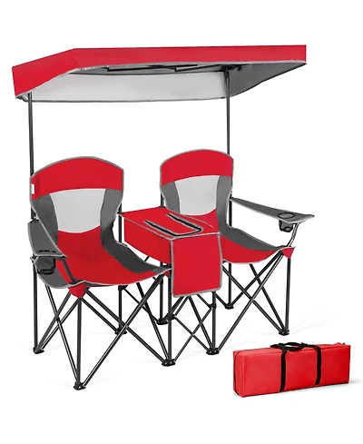 Portable Folding Camping Canopy Chairs with Cup Holder for Two