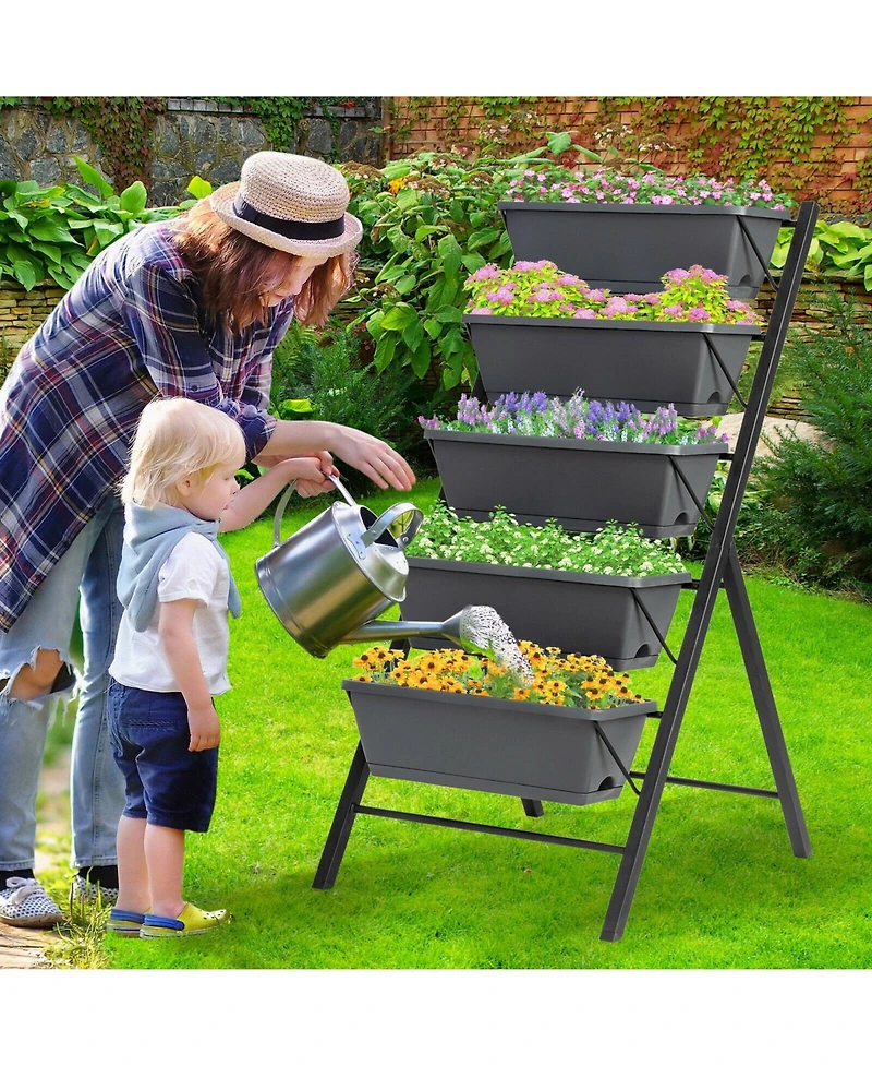 5-Tier Raised Garden Bed with Water Drainage for Flowers Vegetables