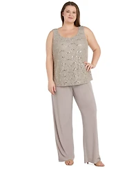 R & M Richards Plus 3-Pc. Embellished Jacket, Tank Pants Set