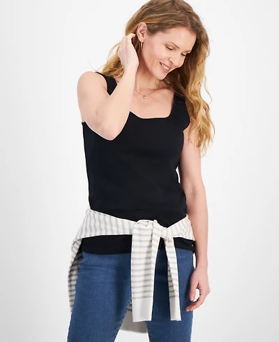 Style & Co Women's Cotton Square-Neck Tank Top, Exclusively at Macy's