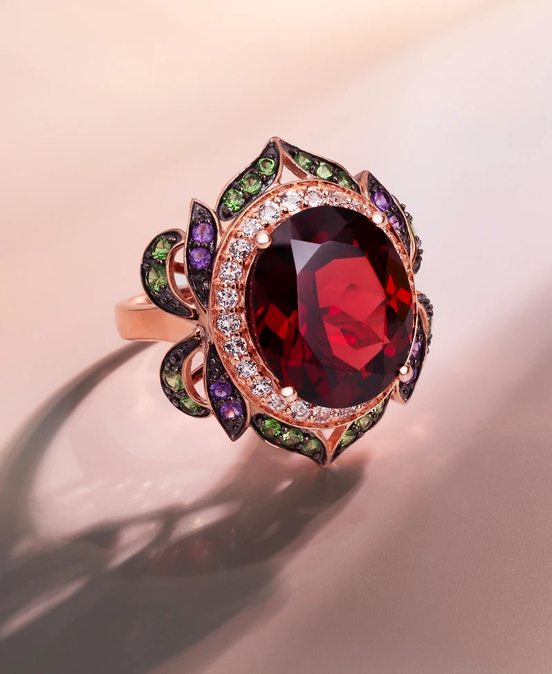 Le Vian Crazy Collection Garnet (7-5/8 ct. t.w.) and Multi-Stone Round Flower Ring in 14k Rose Gold (Also Available in London Blue Topaz)