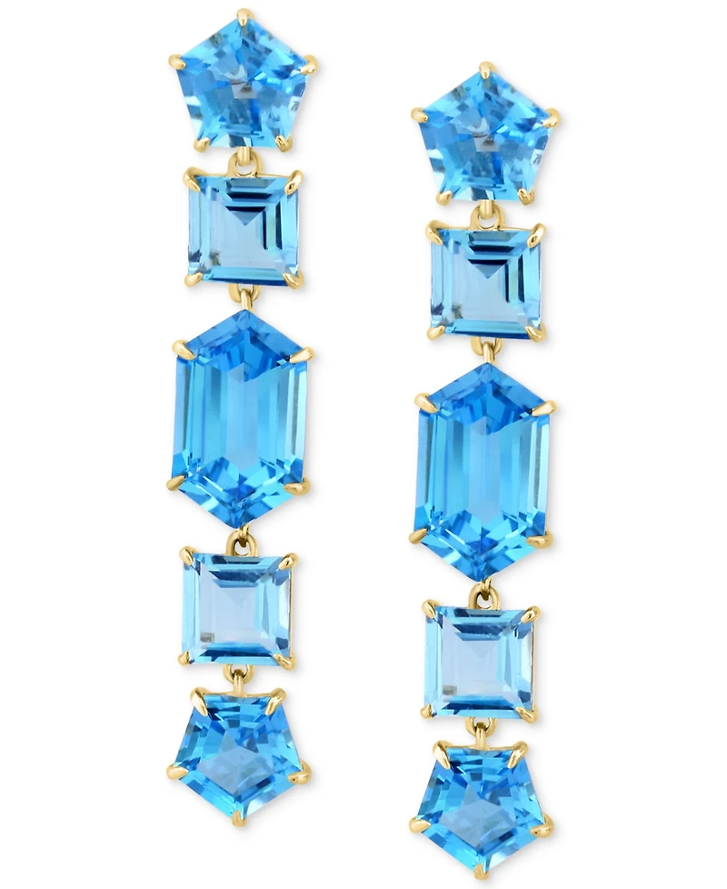 Effy Blue Topaz Mixed Cut Linear Drop Earrings (17-1/2 ct. t.w.) in 14k Gold