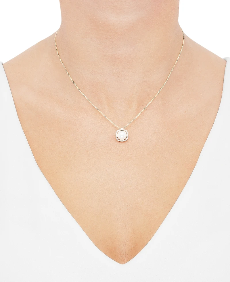 Honora Cultured Freshwater Pearl (8mm) & Diamond (1/10 ct. t.w.) Halo 18" Pendant Necklace in 14k Gold