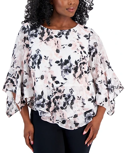 Alex Evenings Plus Size Scoop-Neck Tiered Ruffled Blouse