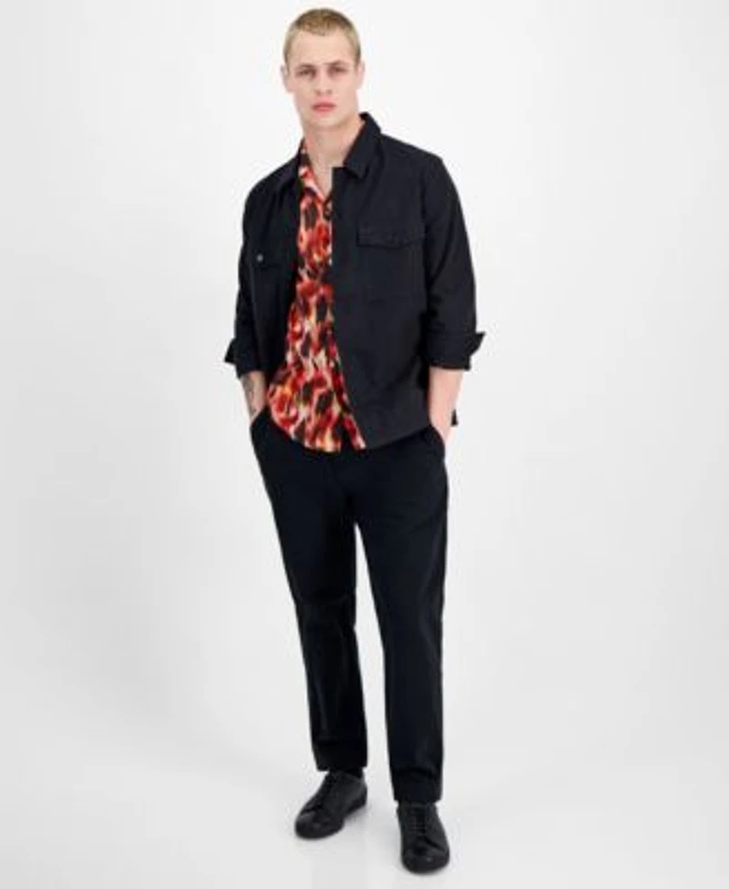 Hugo By Hugo Boss Mens Oversized Fit Shirt Jacket Straight Fit Printed Button Down Shirt Tapered Fit Chino Pants