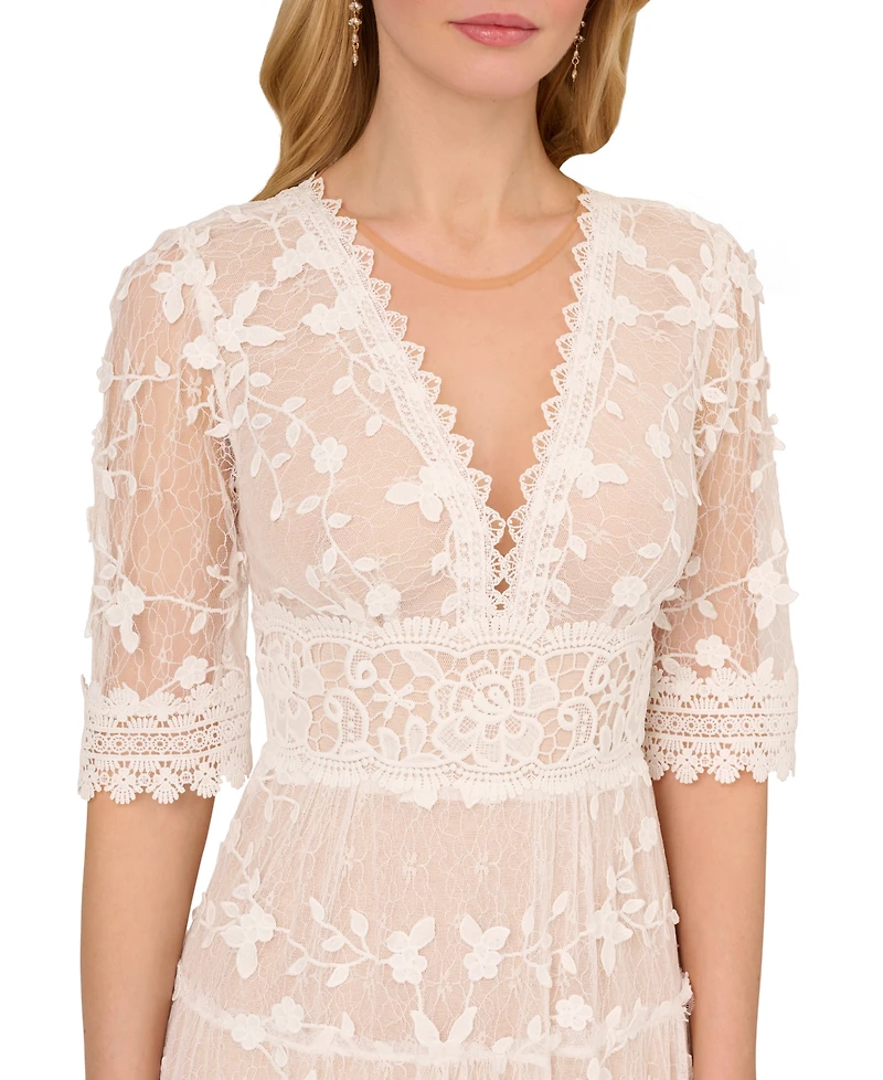 Adrianna Papell Women's V-Neck Lace Embroidery Dress