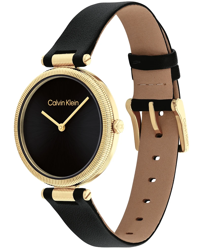 Calvin Klein Women's Gleam Black Leather Strap Watch 32mm