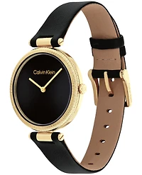Calvin Klein Women's Gleam Black Leather Strap Watch 32mm