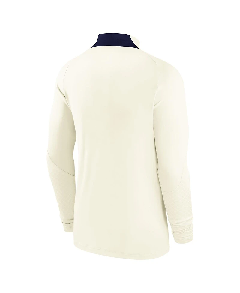 Men's Nike Cream Paris Saint-Germain Strike Drill 2023/24 Performance Quarter-Zip Long Sleeve Top