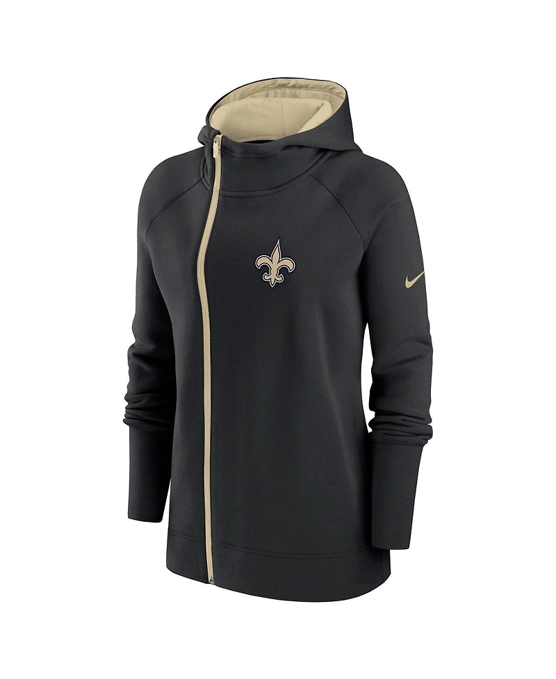 Women's Nike Black New Orleans Saints Asymmetrical Raglan Full-Zip Hoodie