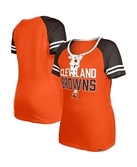 Women's New Era Orange Distressed Cleveland Browns Throwback Raglan Lace-Up T-shirt