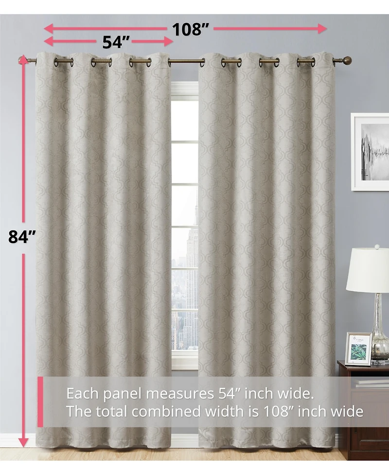 Hlc.me Redmont Lattice Pattern Thick Soft Thermal Insulated Energy Efficient Room Darkening Privacy Blackout Grommet Curtain Panels for Living Room
