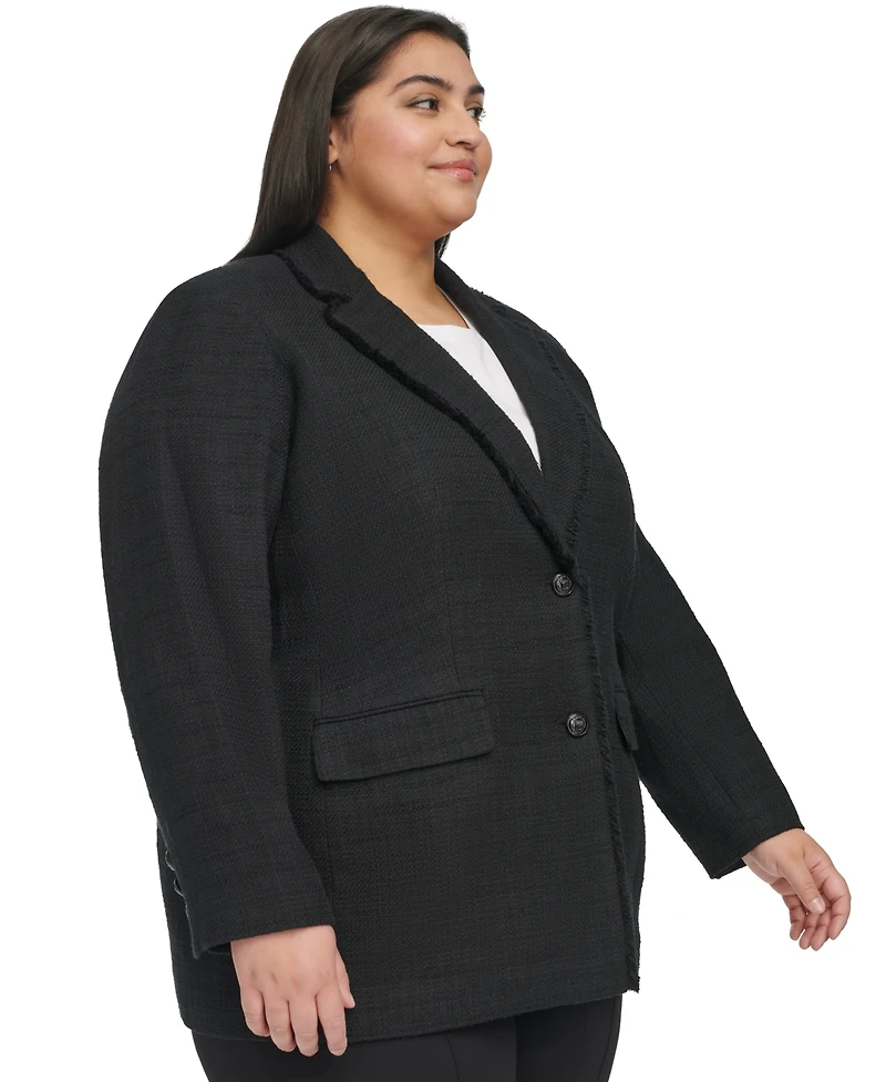 Karl Lagerfeld Paris Plus Fringe Trim Tweed Blazer, First@Macy's