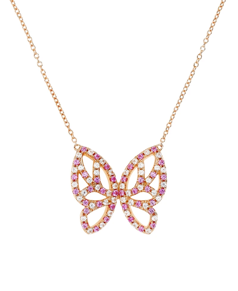 Lab Grown Pink Sapphire (1-1/6 ct. t.w.) & Lab Grown White Sapphire (1-1/3 ct. t.w.) Openwork Butterfly 18" Pendant Necklace in 14k Rose Gold-Plated S