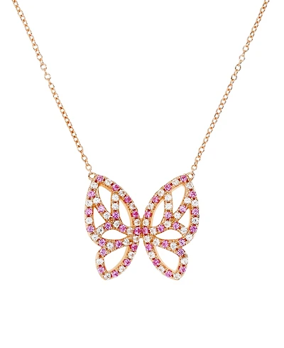 Lab Grown Pink Sapphire (1-1/6 ct. t.w.) & Lab Grown White Sapphire (1-1/3 ct. t.w.) Openwork Butterfly 18" Pendant Necklace in 14k Rose Gold-Plated S