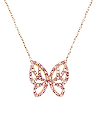 Lab Grown Pink Sapphire (1-1/6 ct. t.w.) & Lab Grown White Sapphire (1-1/3 ct. t.w.) Openwork Butterfly 18" Pendant Necklace in 14k Rose Gold-Plated S
