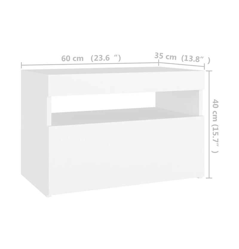 Bedside Cabinet & Led Lights 2 pcs White 23.6"x13.8"x15.7" Engineered Wood