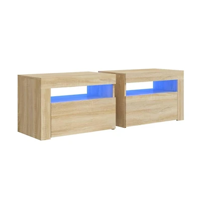 Bedside Cabinets 2 pcs with LEDs Sonoma Oak 23.6"x13.8"x15.7"