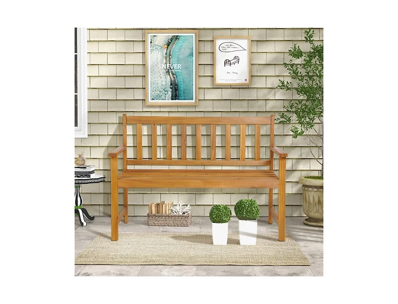 2-Person Outdoor Acacia Wood Bench with Backrest