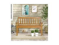 2-Person Outdoor Acacia Wood Bench with Backrest