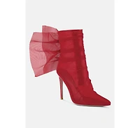 Womens princess organza wrapped style heeled ankle boots