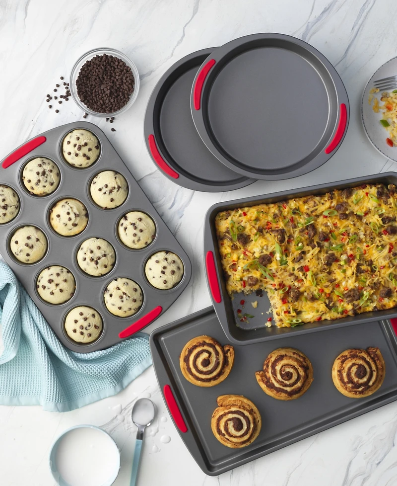 Good Cook Mega grip 5 Piece Nonstick Steel Bakeware Set with Cookie Sheet, Roast Pan, 2 Cake Pans, and Muffin Pan