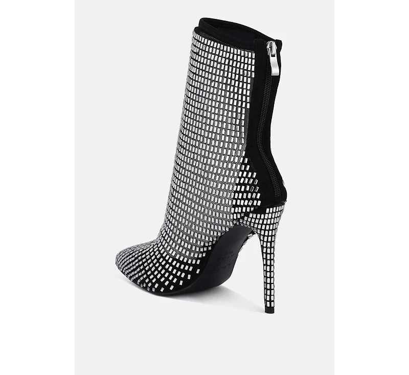 Fortunate Rhinestones Embellished Mesh Boots