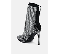 Fortunate Rhinestones Embellished Mesh Boots