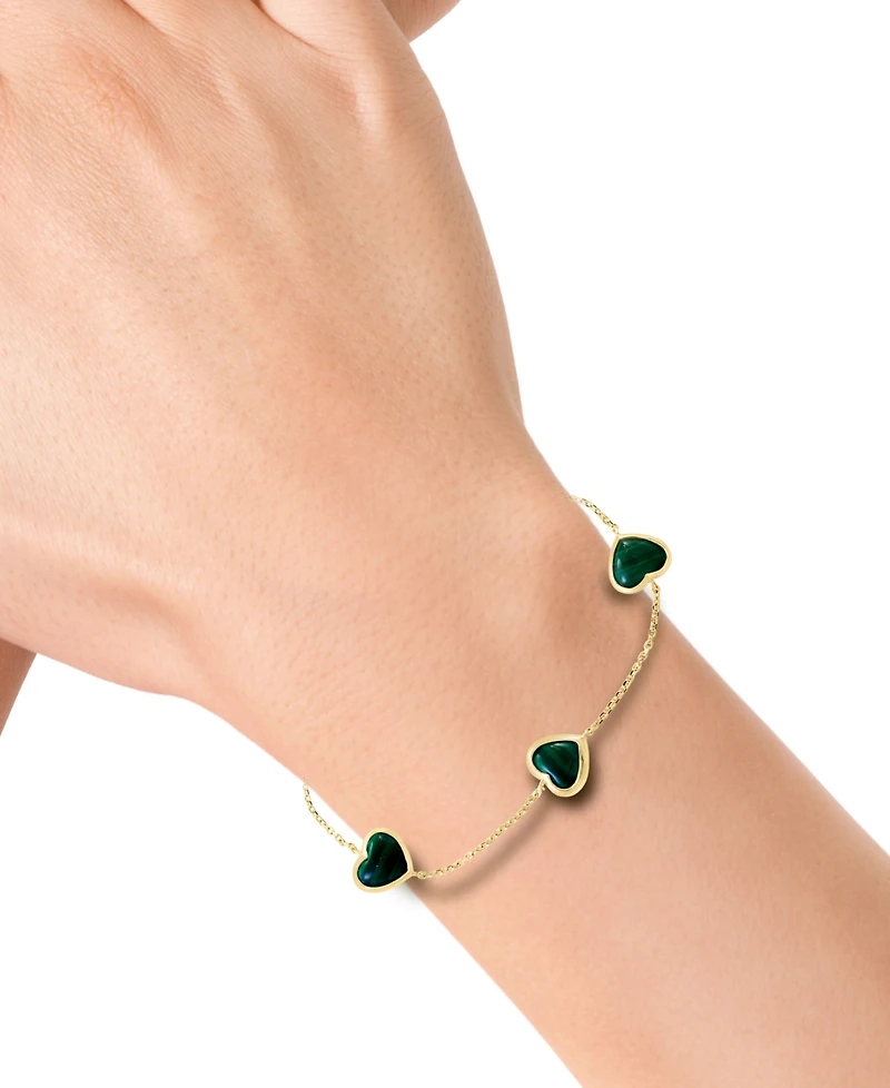 Effy Malachite Heart Station Chain Link Bracelet in 14k Gold