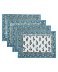 Tropez Block Print Stain Water Resistant Indoor and Outdoor Placemats, Set of 4, 13" x 19"