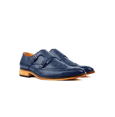 Gino Vitale Men's Monk Strap Brogue Dress Shoes