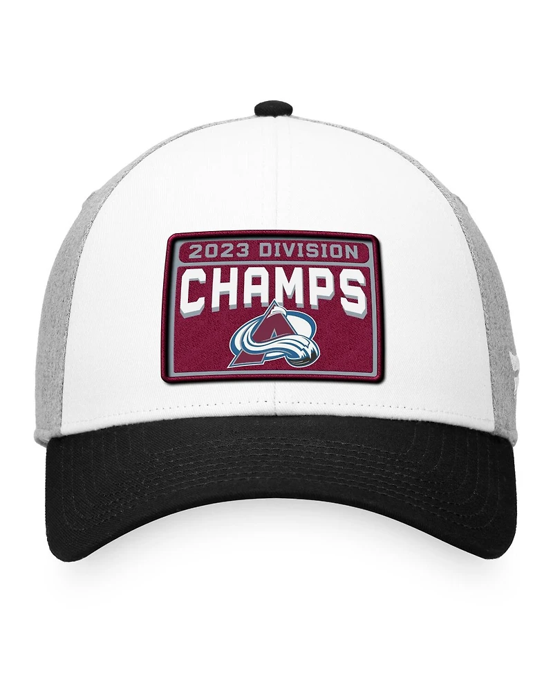 Men's Fanatics White, Black Colorado Avalanche 2023 Central Division Champions Locker Room Adjustable Hat