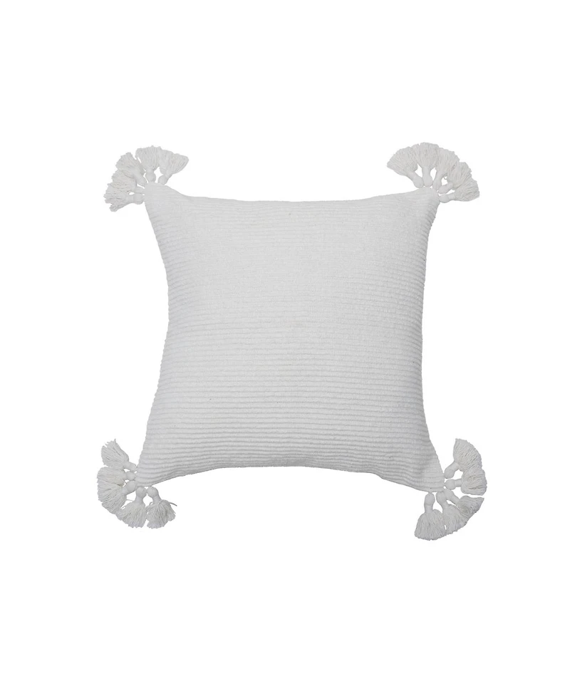 Newport White Textured Throw Pillow Solid Color With Tassels Luxury Decorative Accent Covers For Couch And Bed