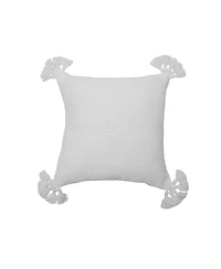 Newport White Textured Throw Pillow Solid Color With Tassels Luxury Decorative Accent Covers For Couch And Bed