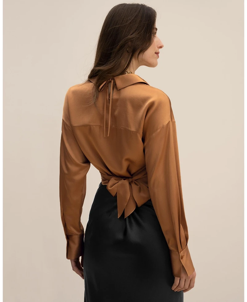 Lilysilk Women's Pure Silk Blouse Wrapover Cropped Shirt