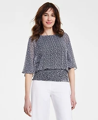 Sam & Jess Women's Round-Neck 3/4-Sleeve Smocked-Waist Blouse