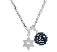 Steeltime Men's 18K Gold Plated Star of David & Hamsa Round Pendant Necklace, 24"