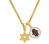 Steeltime Men's 18K Gold Plated Star of David & Hamsa Round Pendant Necklace, 24"