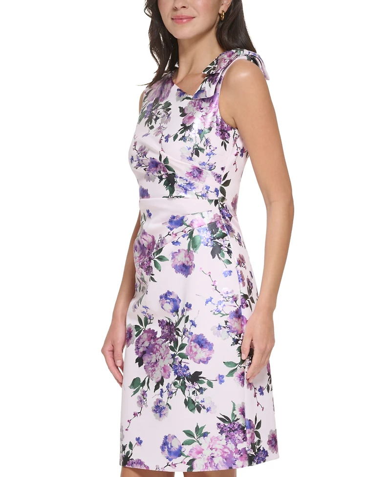 Jessica Howard Petite Floral-Print Bow-Trim Sheath Dress