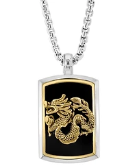 Effy Men's Onyx Dragon Dog Tag 22" Pendant Necklace in Sterling Silver & 14k Gold-Plate