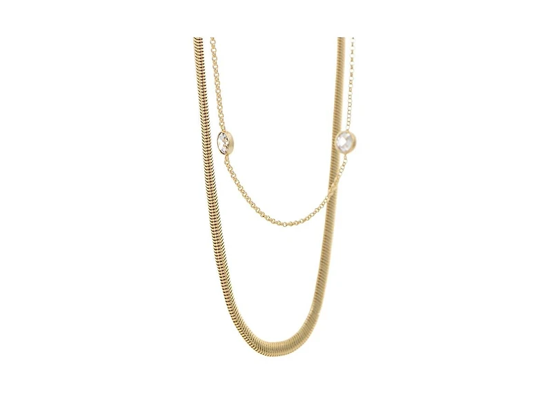 Polished Herringbone Chain & Cubic Zirconia Station Necklace Set