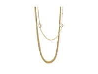 Polished Herringbone Chain & Cubic Zirconia Station Necklace Set