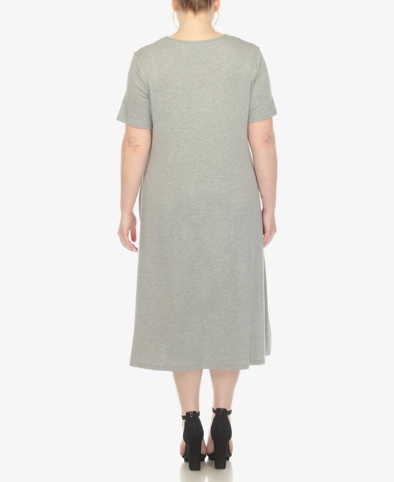 White Mark Plus Short Sleeve Pocket Swing Midi Dress