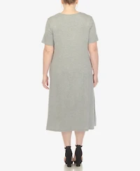White Mark Plus Short Sleeve Pocket Swing Midi Dress