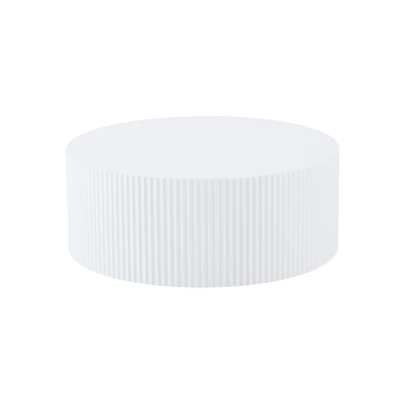 Simplie Fun Contemporary Round Coffee Table with Handcrafted Relief, 35 inch, White