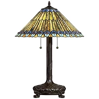 Robert Louis Tiffany Table Lamp 26" High Antique Bronze Tiffany Style Peacock Art Glass Shade for Living Room Family Bedroom Bedside Office