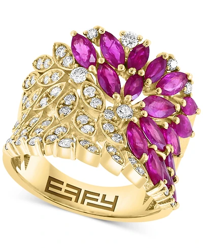 Effy Ruby (2-1/3 ct. t.w.) & Diamond (2-1/3 ct. t.w.) Marquise Floral-Inspired Cluster Ring in 14k Gold