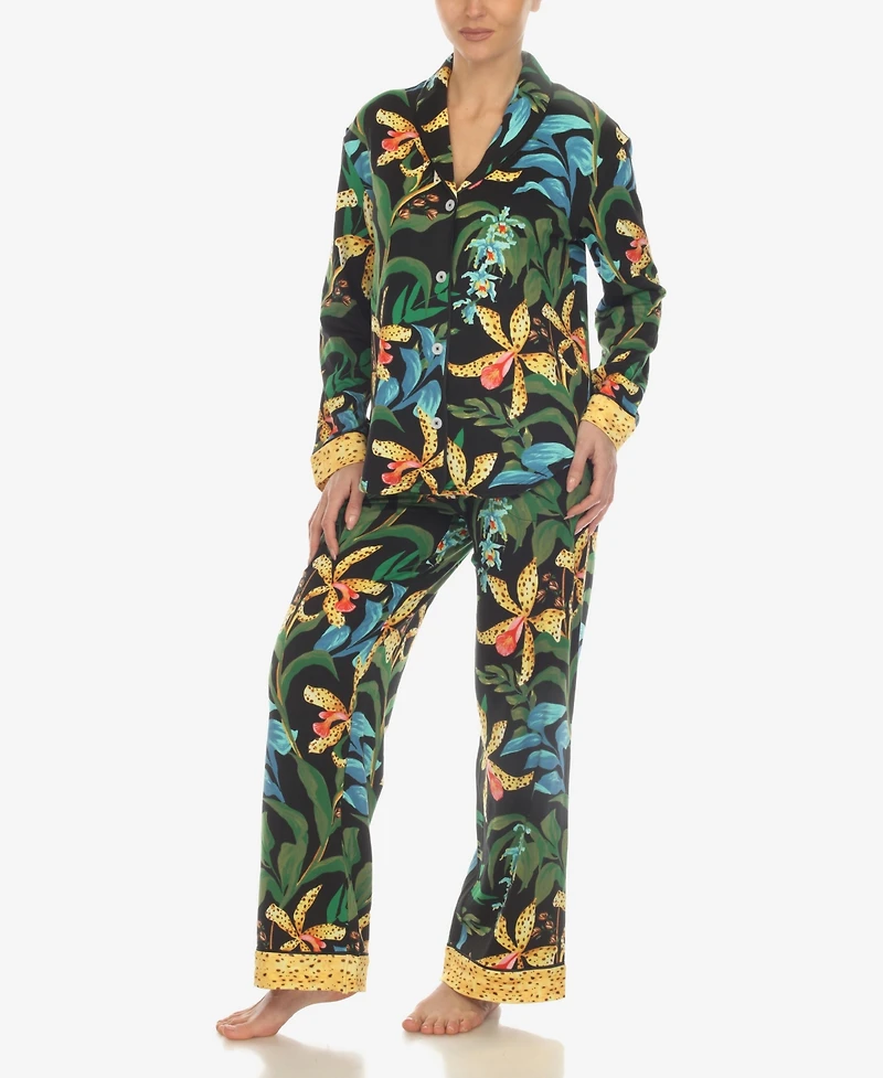 White Mark Women's 2 Pc. Wildflower Print Pajama Set