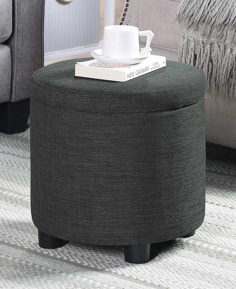 Convenience Concepts 15.75" Faux Linen Round Storage Ottoman with Tray Lid